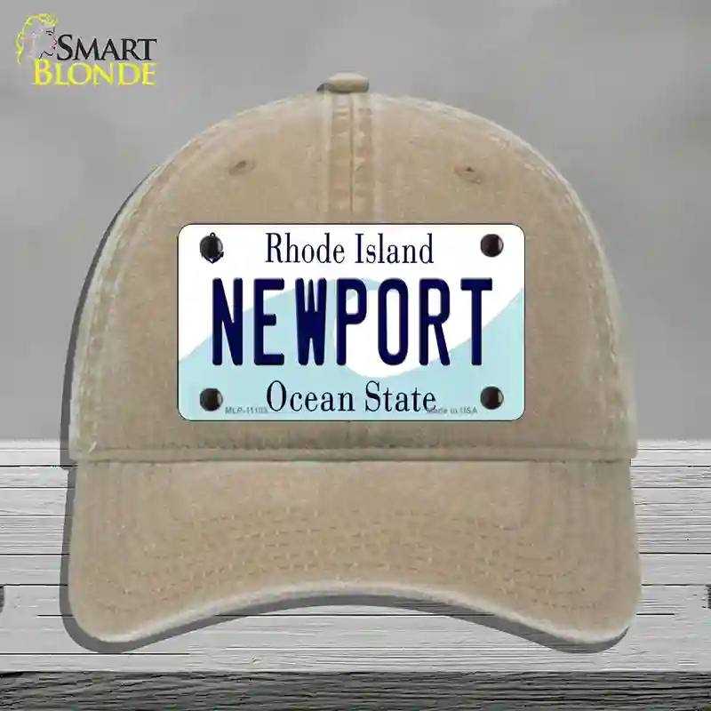 HAT09-MLP-11183   Port Rhode Island State Novelty License Plate Hat, Unconstructed Cotton - Khaki