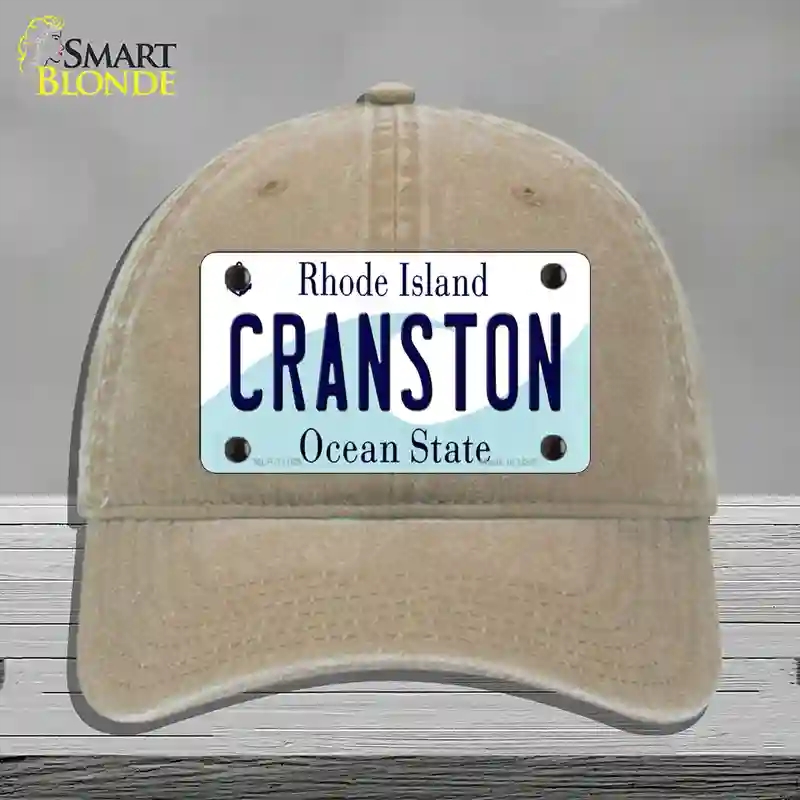 HAT09-MLP-11185 Cranston Rhode Island State Novelty License Plate Hat, Unconstructed Cotton - Khaki