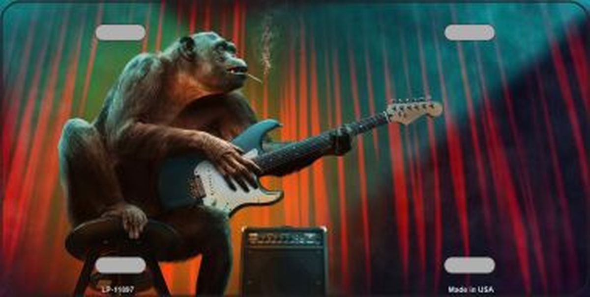 LP-11897 6 x 12 in. Monkey with Guitar Novelty Metal License Plate