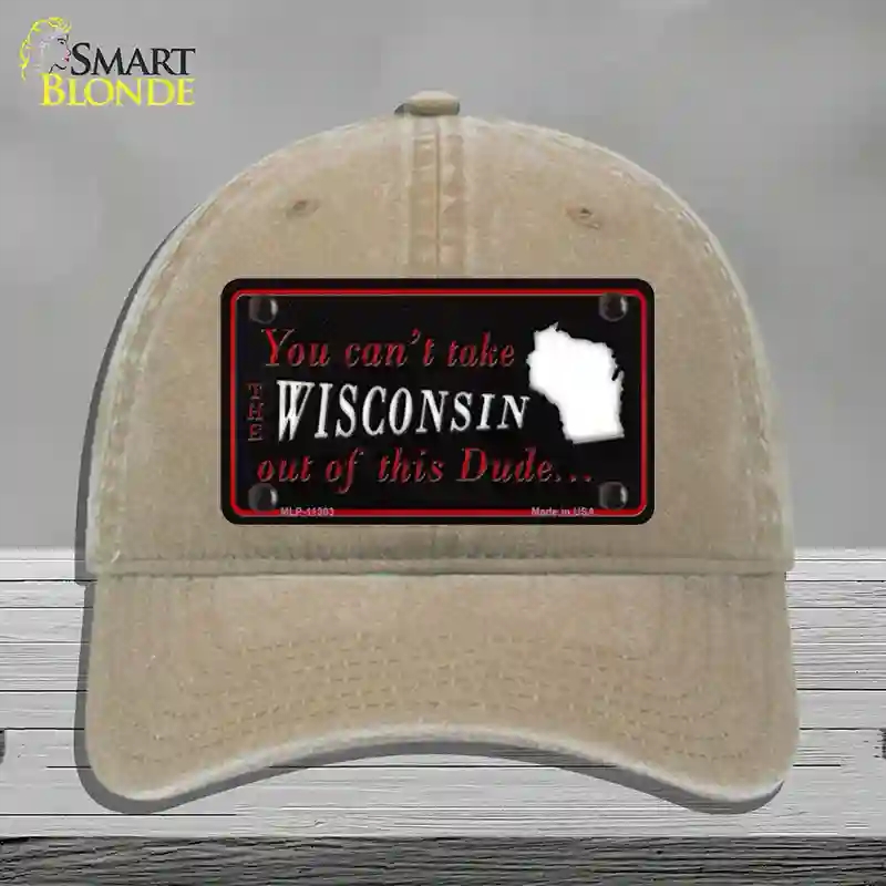 HAT09-MLP-11303 Wisconsin Dude Novelty License Plate Hat, Unconstructed Cotton - Khaki