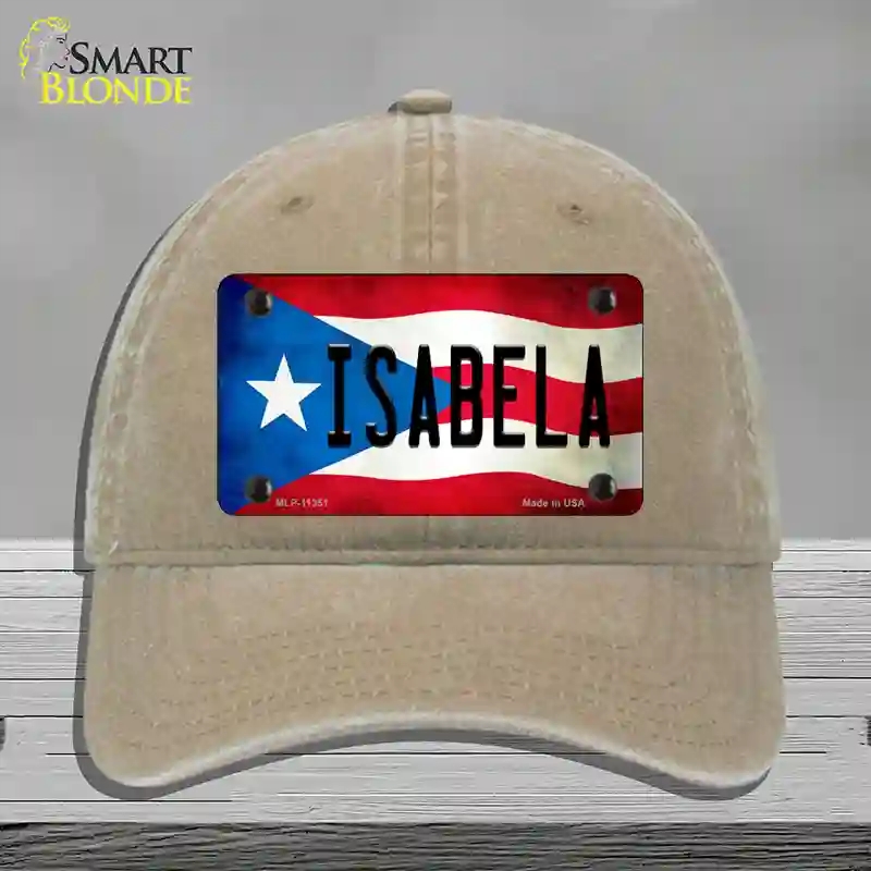 HAT09-MLP-11351 Isabela Puerto Rico Flag Novelty License Plate Hat, Unconstructed Cotton - Khaki