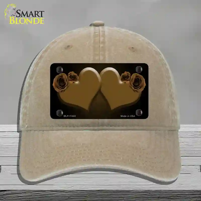 HAT09-MLP-11443 Hearts Over Roses in Brown Novelty License Plate Hat, Unconstructed Cotton - Khaki