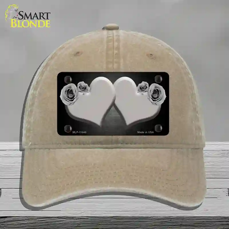 HAT09-MLP-11445 Hearts Over Roses in Gray Novelty License Plate Hat, Unconstructed Cotton - Khaki