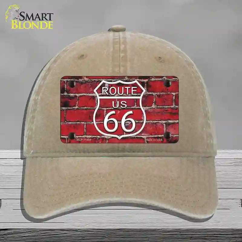 HAT09-MLP-11458 Route 66 Red Brick Wall Novelty License Plate Hat, Unconstructed Cotton - Khaki
