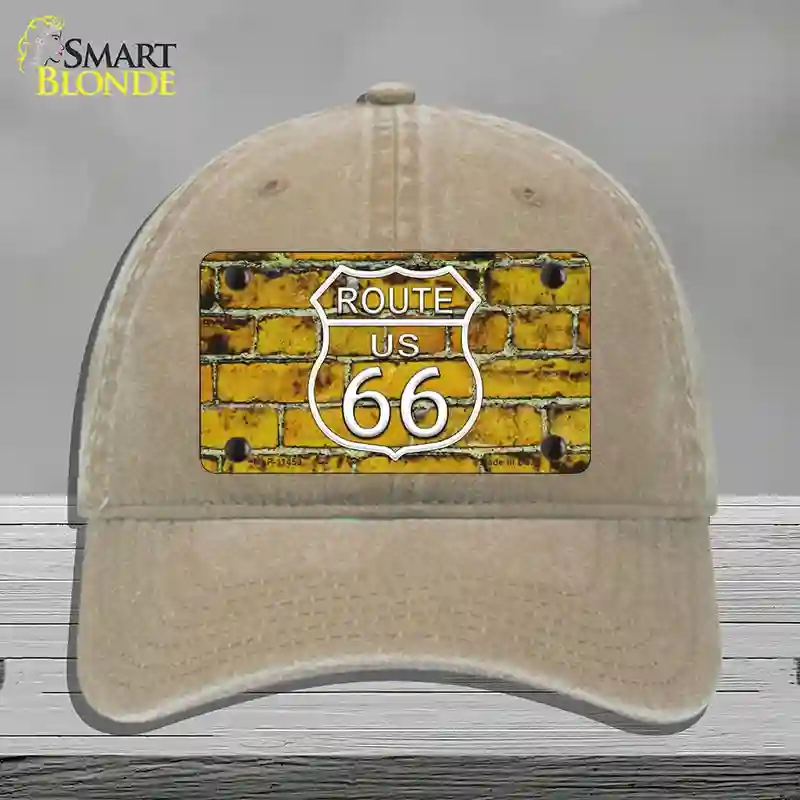 HAT09-MLP-11459 Route 66 Yellow Brick Wall Novelty License Plate Hat, Unconstructed Cotton - Khaki
