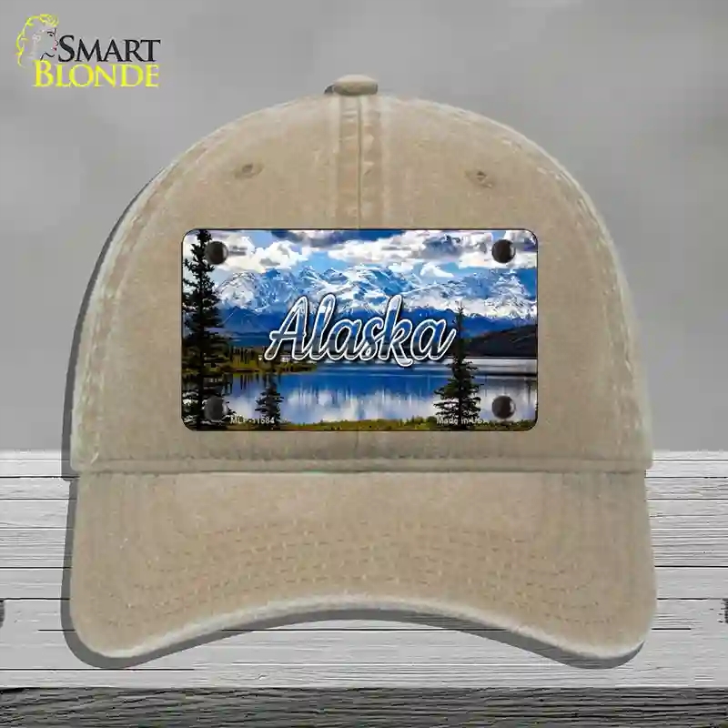 HAT09-MLP-11584 Alaska Snowy Mountains State Novelty License Plate Hat, Unconstructed Cotton - Khaki