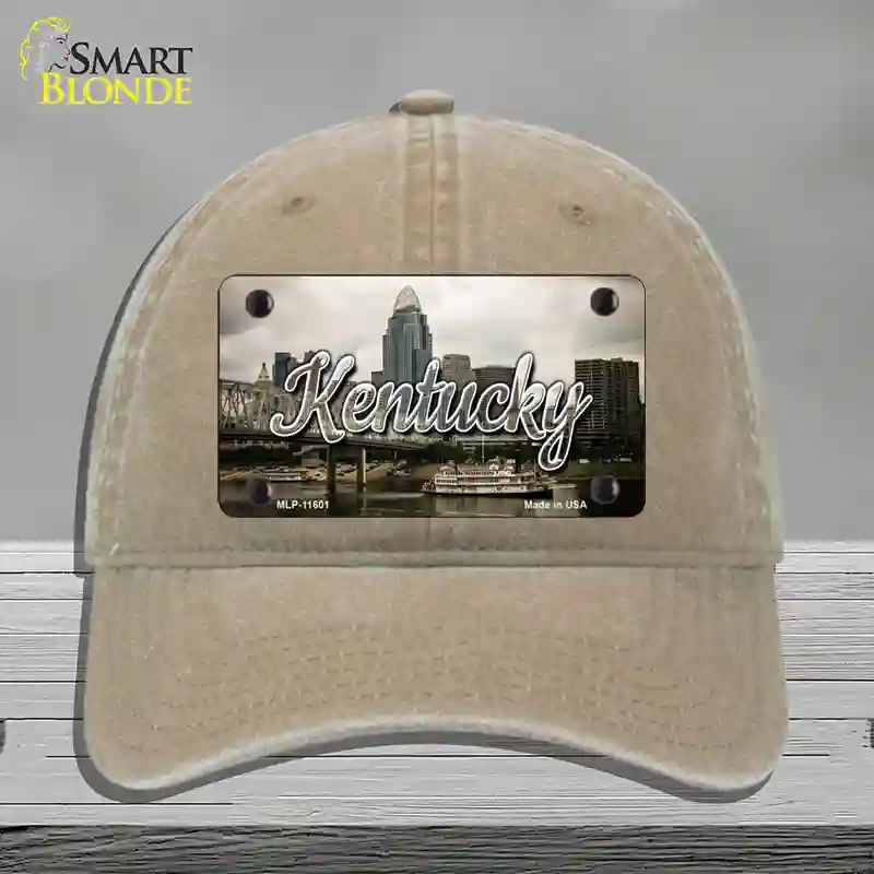 HAT09-MLP-11601 Kentucky City Skyline State Novelty License Plate Hat, Unconstructed Cotton - Khaki