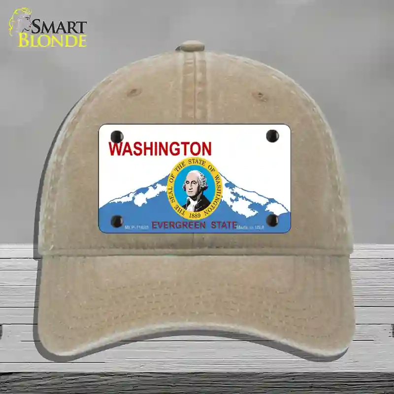 HAT09-MLP-11683 Washington Seal & State Novelty License Plate Hat, Unconstructed Cotton - Khaki