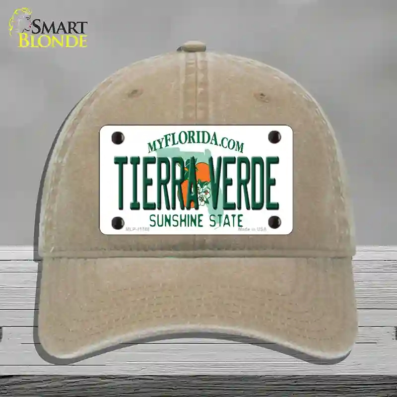 HAT09-MLP-11768 Tierra Verde Florida Novelty License Plate Hat, Unconstructed Cotton - Khaki