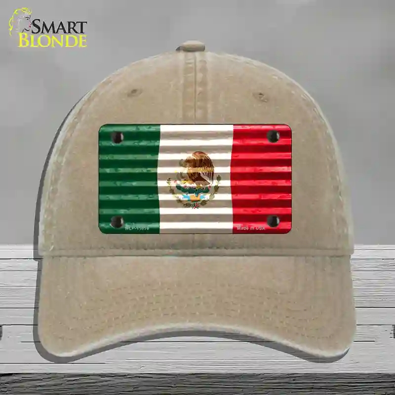 HAT09-MLP-11816 Mexico Flag Novelty License Plate Hat, Unconstructed Cotton - Khaki
