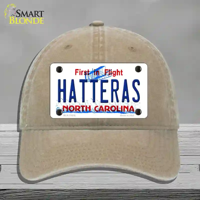 HAT09-MLP-11830 Hatteras North Carolina Novelty License Plate Hat, Unconstructed Cotton - Khaki