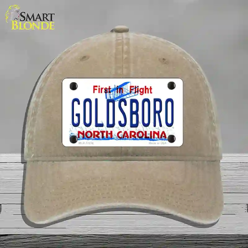 HAT09-MLP-11836 Goldsboro North Carolina Novelty License Plate Hat, Unconstructed Cotton - Khaki