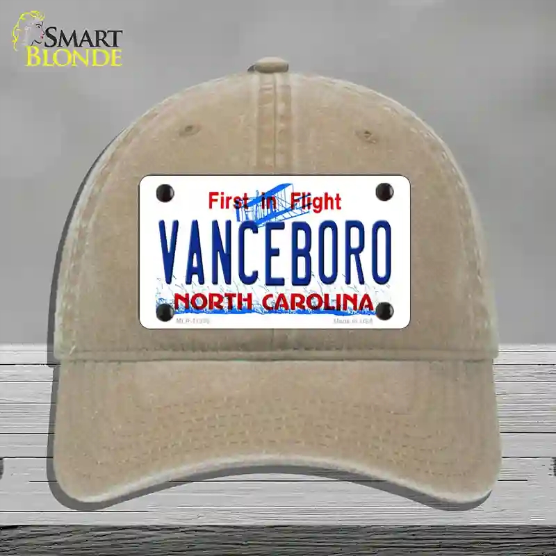 HAT09-MLP-11855 Vanceboro North Carolina Novelty License Plate Hat, Unconstructed Cotton - Khaki