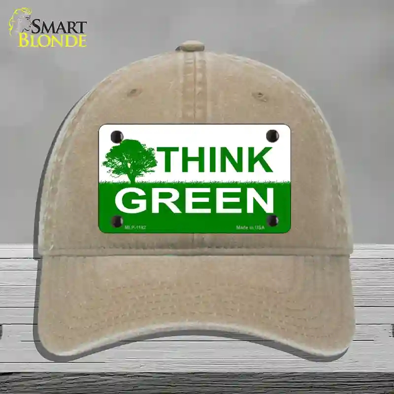 HAT09-MLP-1192 Think Green Novelty License Plate Hat, Unconstructed Cotton - Khaki