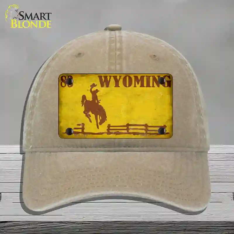 HAT09-MLP-11933 Wyoming Yellow Rusty Novelty License Plate Hat, Unconstructed Cotton - Khaki