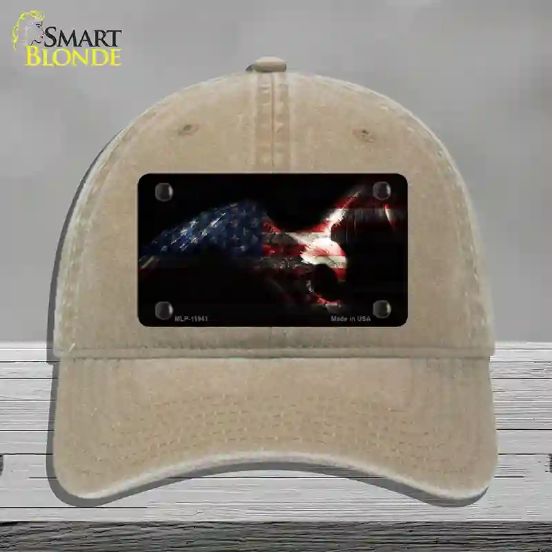 HAT09-MLP-11941 Eagle American Flag Novelty License Plate Hat, Unconstructed Cotton - Khaki