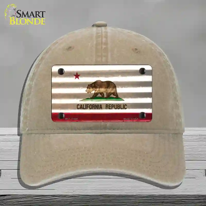HAT09-MLP-11946 California Corrugated Flag Novelty License Plate Hat, Unconstructed Cotton - Khaki