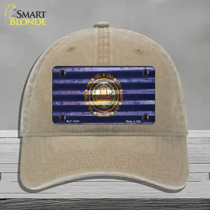 HAT09-MLP-11970   Hampshire Corrugated Flag Novelty License Plate Hat, Unconstructed Cotton - Khaki