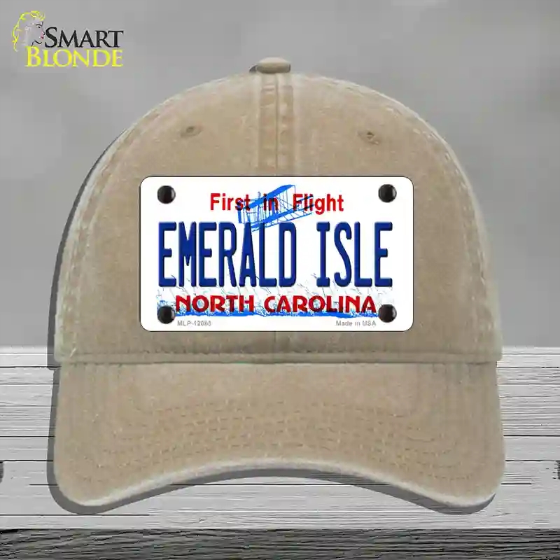 HAT09-MLP-12085 Emerald Island North Carolina State Novelty License Plate Hat, Unconstructed Cotton - Khaki