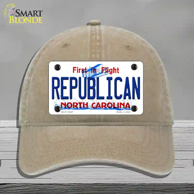 HAT09-MLP-12097 Republican North Carolina State Novelty License Plate Hat, Unconstructed Cotton - Khaki