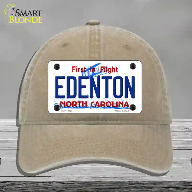 HAT09-MLP-12109 Edenton North Carolina State Novelty License Plate Hat, Unconstructed Cotton - Khaki