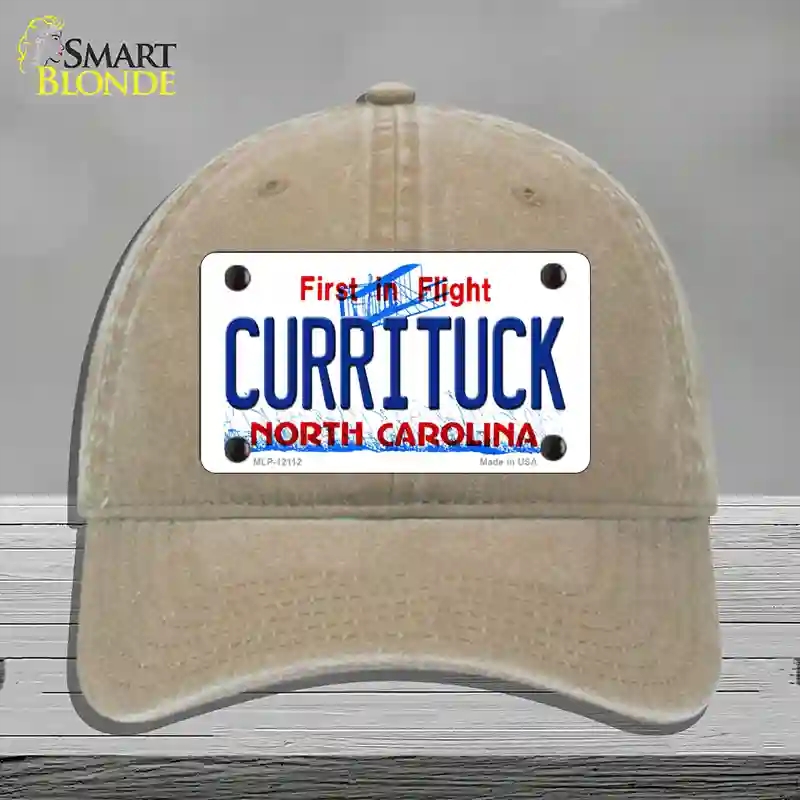 HAT09-MLP-12112 Currituck North Carolina State Novelty License Plate Hat, Unconstructed Cotton - Khaki