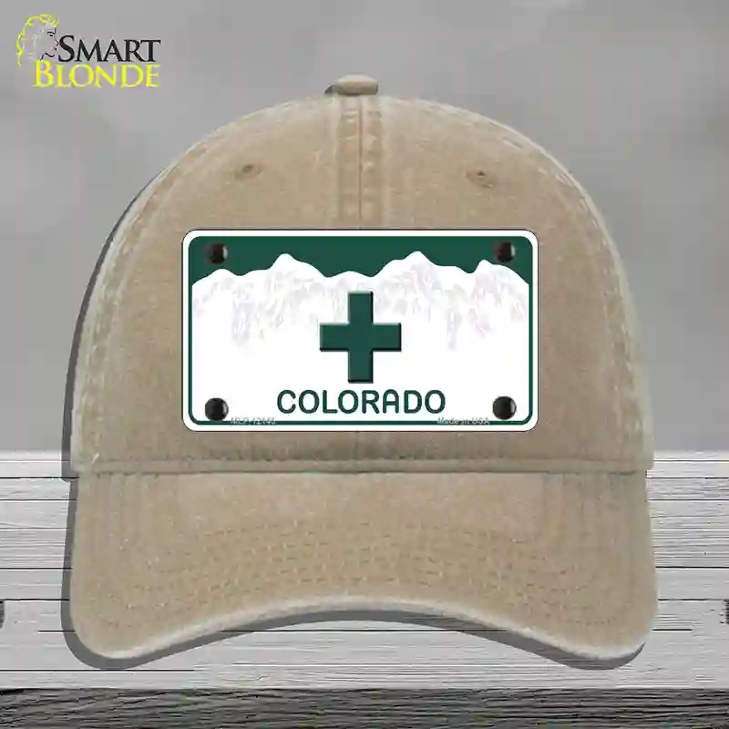 HAT09-MLP-12145 Marajuana Cross Colorado Novelty License Plate Hat, Unconstructed Cotton - Khaki