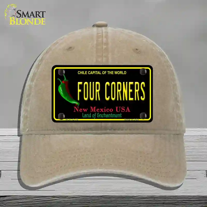 HAT09-MLP-12178 Four Corners   Mexico Black Novelty License Plate Hat, Unconstructed Cotton - Khaki