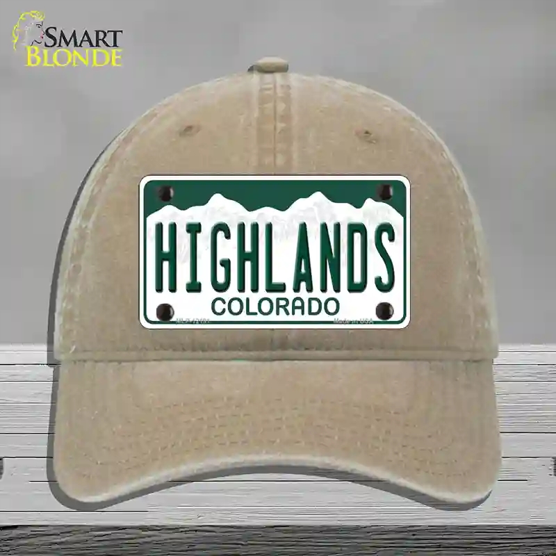 HAT09-MLP-12191 Highlands Colorado Novelty License Plate Hat, Unconstructed Cotton - Khaki