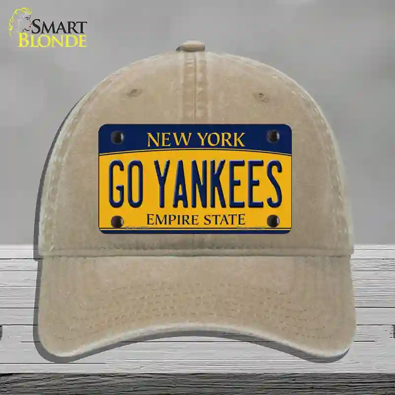 HAT09-MLP-12209 Go Yankees   York Novelty License Plate Hat, Unconstructed Cotton - Khaki