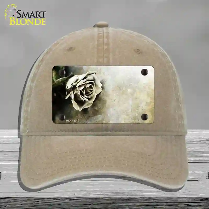 HAT09-MLP-12215 Black & White Rose Novelty License Plate Hat, Unconstructed Cotton - Khaki