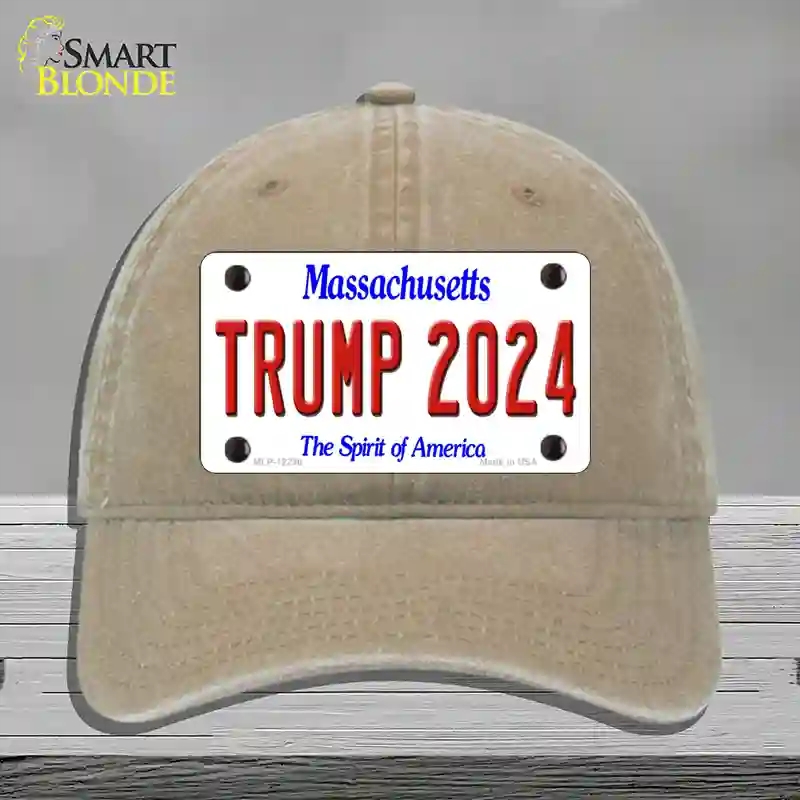HAT09-MLP-12236 Trump 2024 Massachusetts Novelty License Plate Hat, Unconstructed Cotton - Khaki