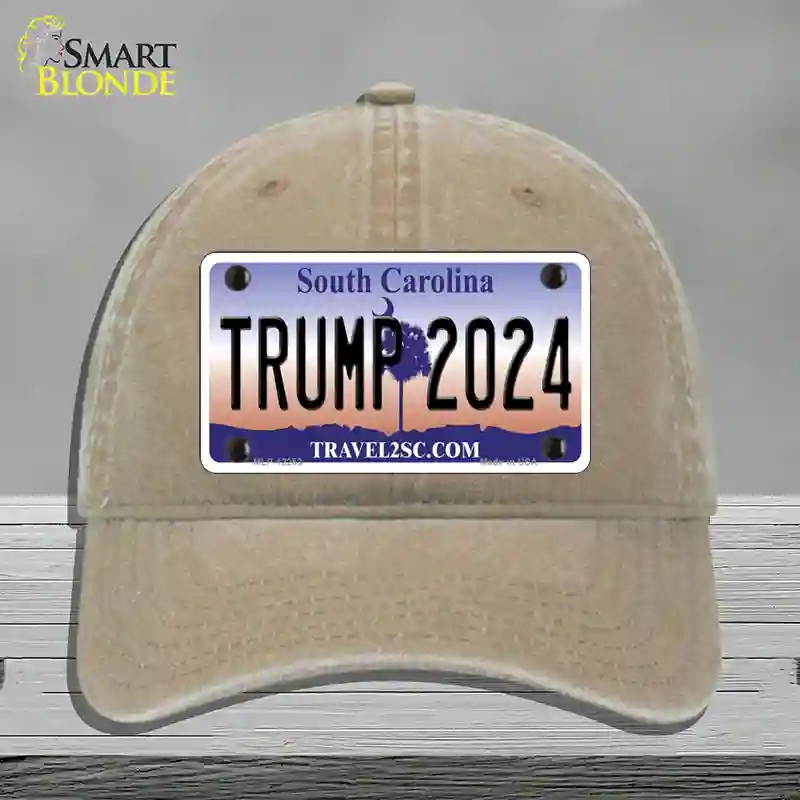 HAT09-MLP-12253 Trump 2024 South Carolina Novelty License Plate Hat, Unconstructed Cotton - Khaki