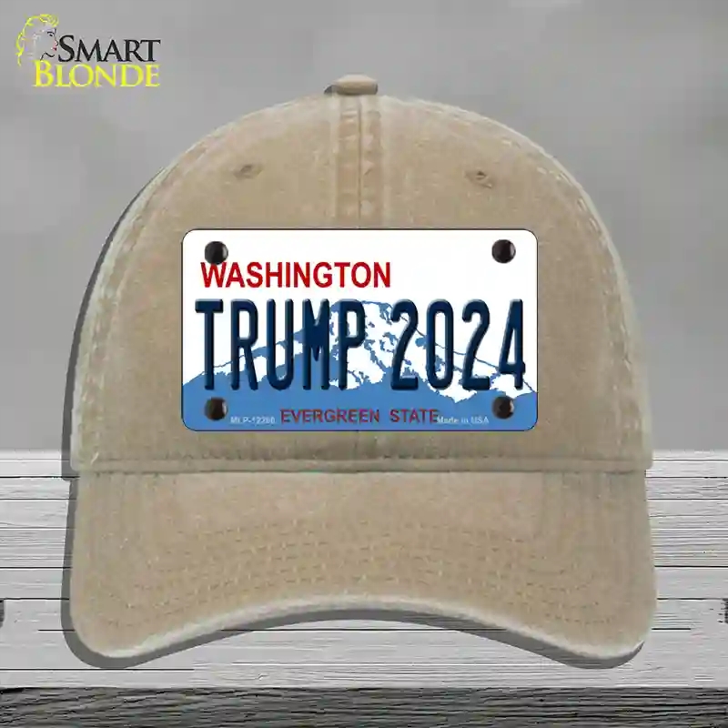 HAT09-MLP-12260 Trump 2024 Washington Novelty License Plate Hat, Unconstructed Cotton - Khaki