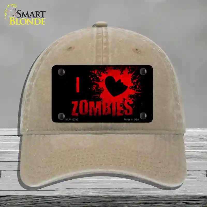 HAT09-MLP-12265 I Love Zombies Novelty License Plate Hat, Unconstructed Cotton - Khaki