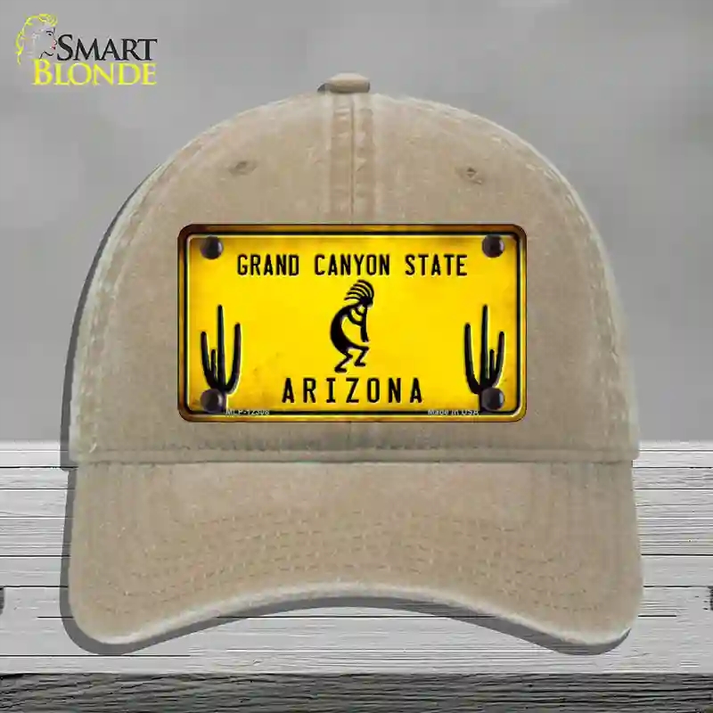 HAT09-MLP-12308 Arizona Kokopelli Yellow Novelty License Plate Hat, Unconstructed Cotton - Khaki