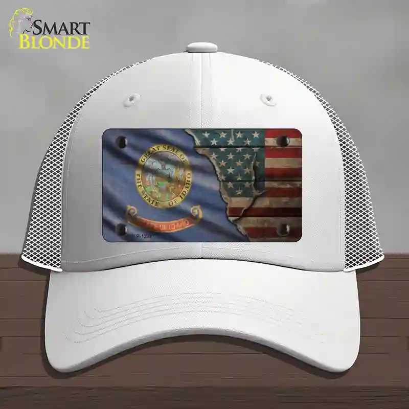 HAT19-MLP-12391 Idaho & American Flag Novelty License Plate Hat, Mesh - White