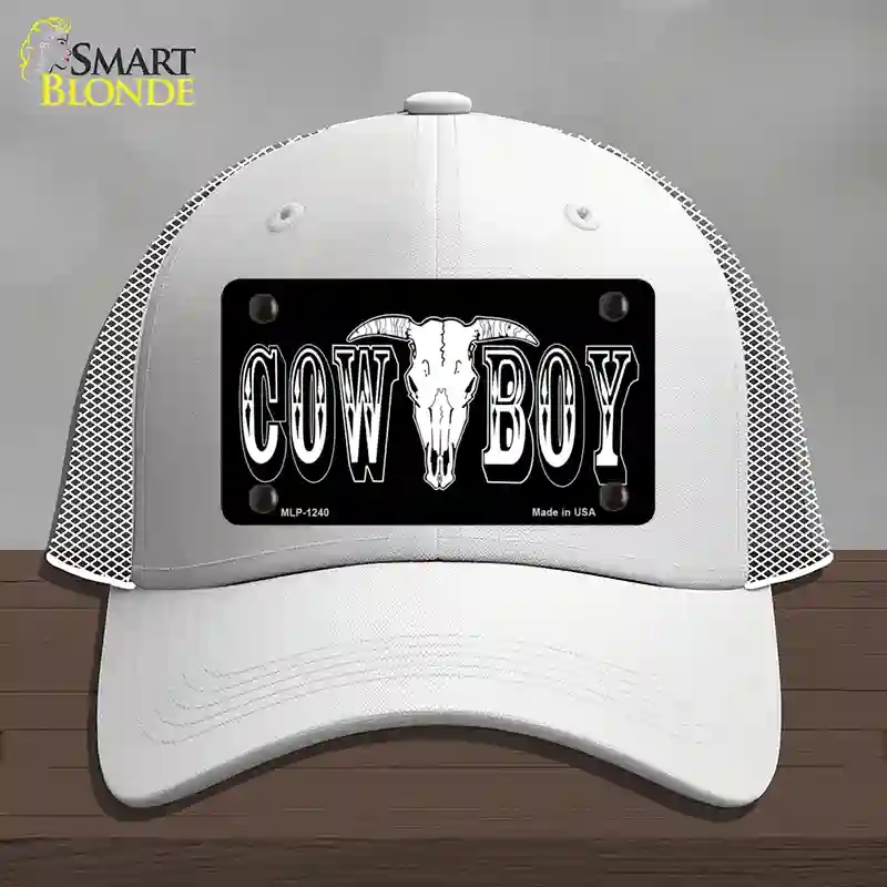 HAT19-MLP-1240 Cowboy Longhorn Skull Novelty License Plate Hat, Mesh - White