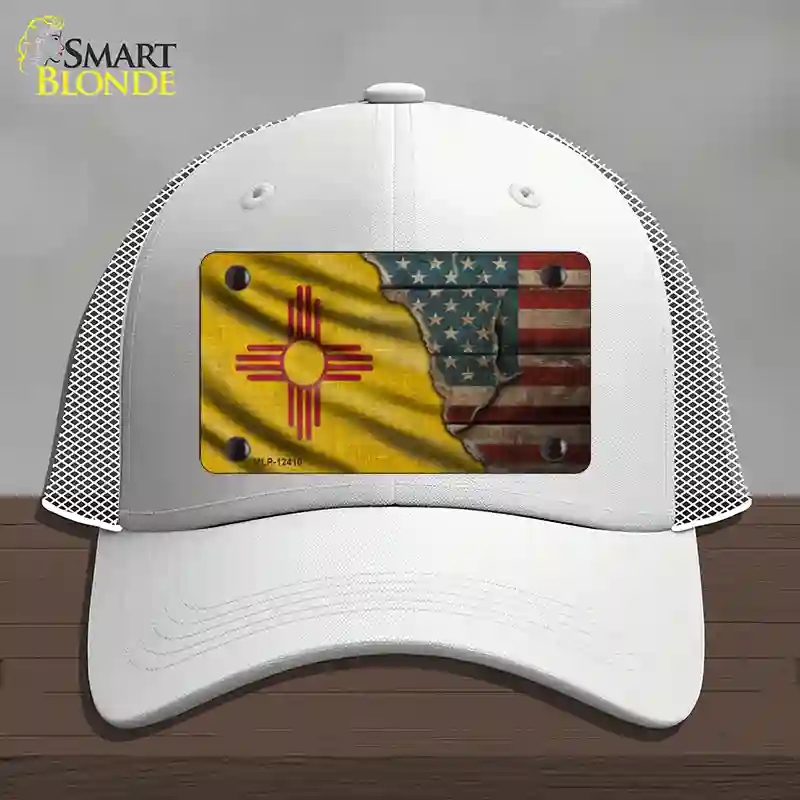 HAT19-MLP-12410   Mexico & American Flag Novelty License Plate Hat, Mesh - White