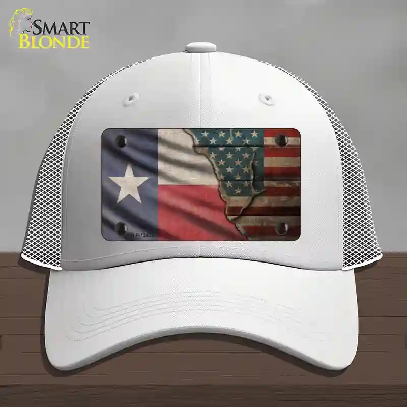HAT19-MLP-12422 Texas & American Flag Novelty License Plate Hat, Mesh - White