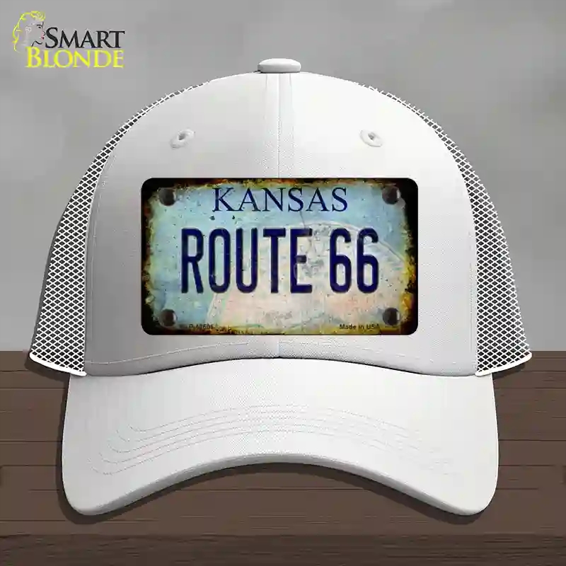 HAT19-MLP-12506 Route 66 Kansas Rusty Novelty License Plate Hat, Mesh - White