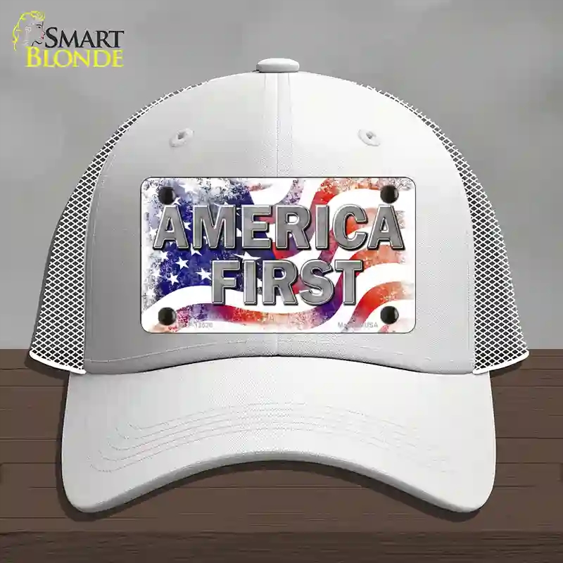 HAT19-MLP-12520 America First Novelty License Plate Hat, Mesh - White