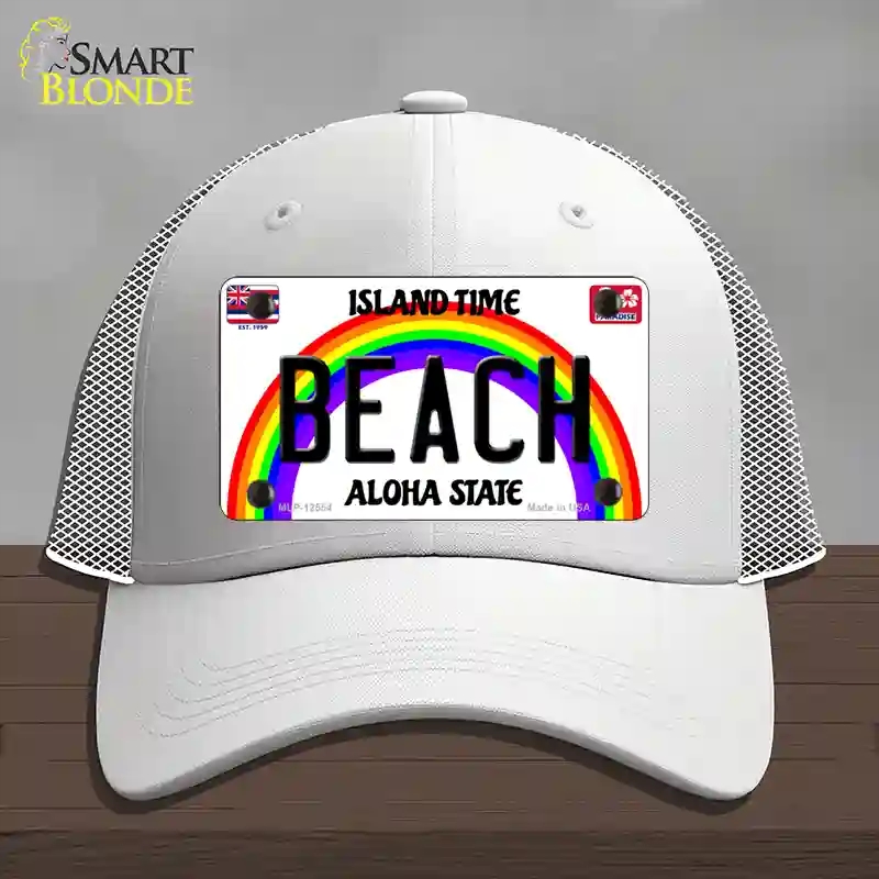 HAT19-MLP-12554 Beach Hawaii Novelty License Plate Hat, Mesh - White