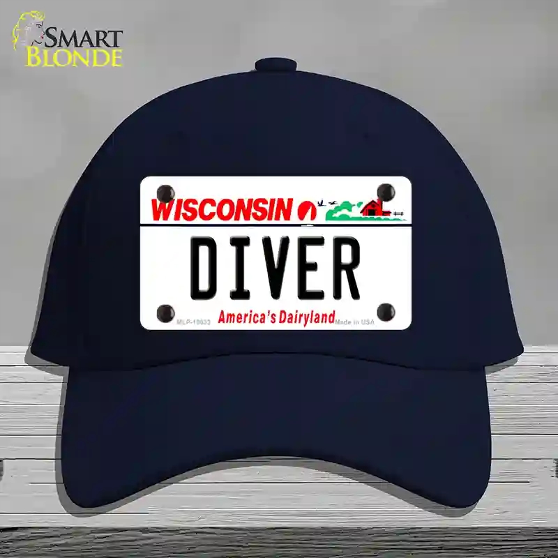 HAT20-MLP-10633 Diver Wisconsin Novelty License Plate Hat, Cotton - Navy
