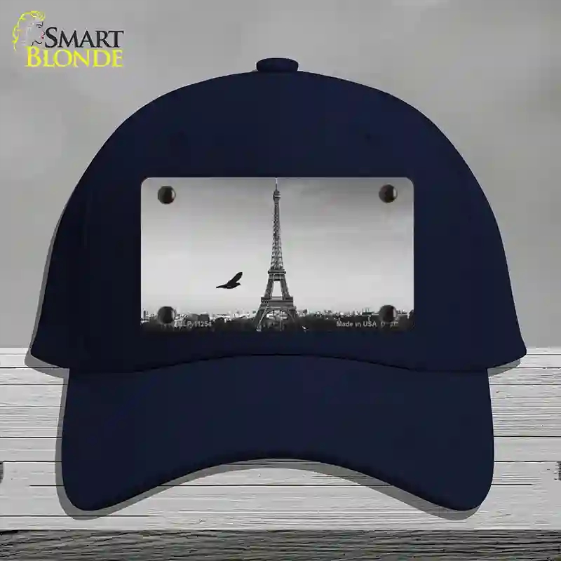 HAT20-MLP-11254 Eiffel Tower Black & White with Bird Novelty License Plate Hat, Cotton - Navy