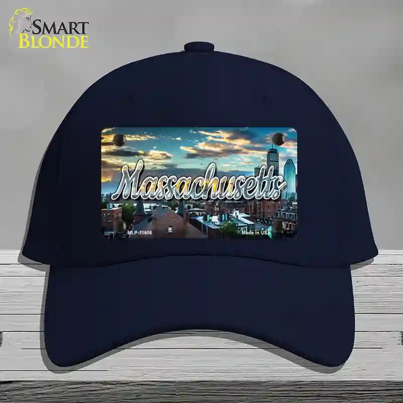 HAT20-MLP-11606 Massachusetts Sunset Skyline State Novelty License Plate Hat, Cotton - Navy