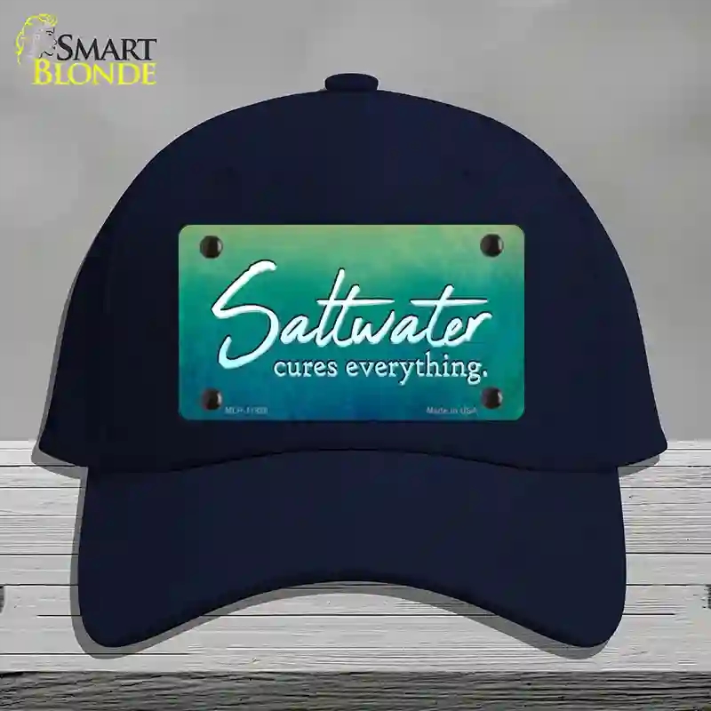 HAT20-MLP-11888 Saltwater Cures Everything Novelty License Plate Hat, Cotton - Navy