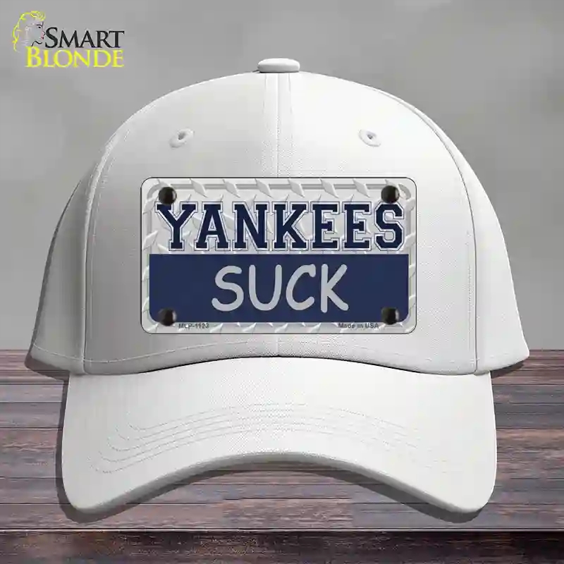 HAT21-MLP-1123 Yankees Suck Novelty License Plate Hat, Cotton - White