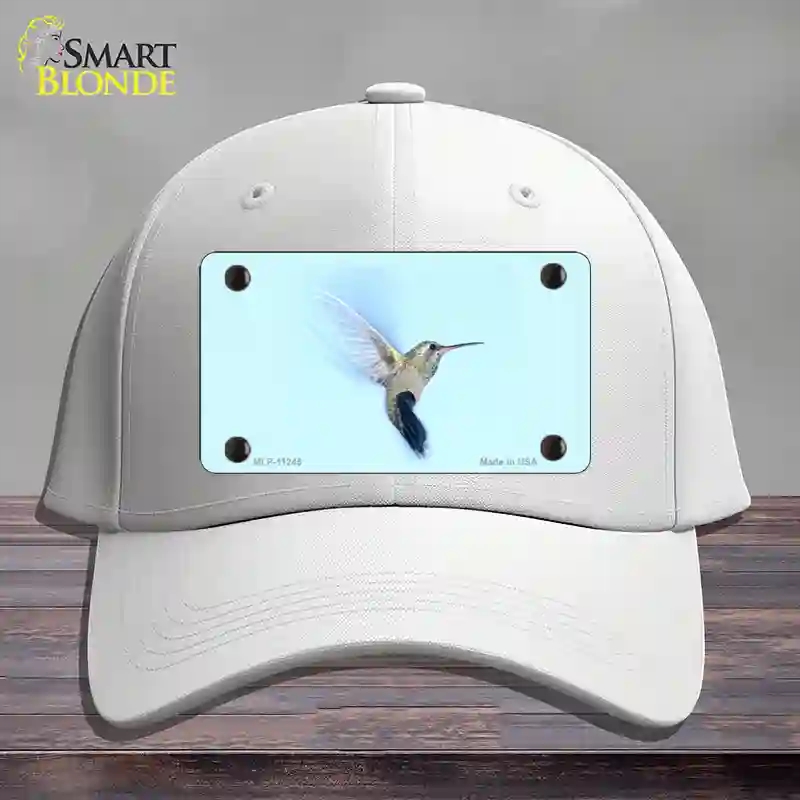 HAT21-MLP-11245 Hummingbird in Flight, Blue Novelty License Plate Hat - Cotton - White