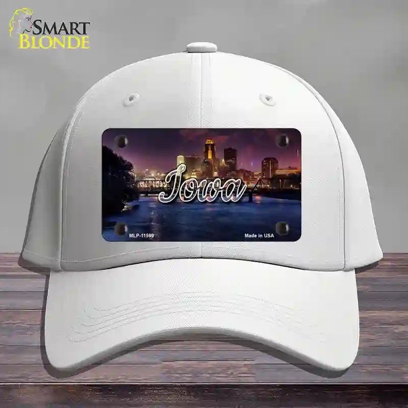 HAT21-MLP-11599 Iowa Bridge City Lights State Novelty License Plate Hat, Cotton - White